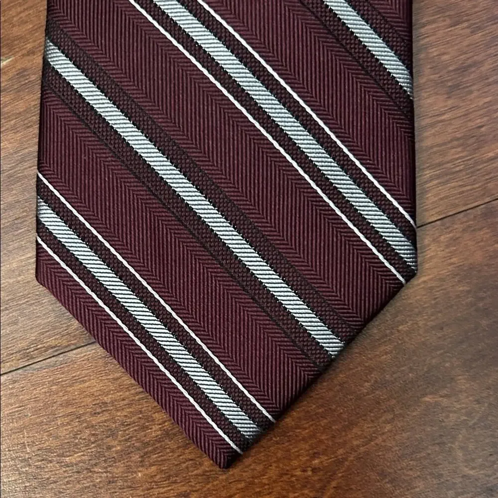 Jos. A. Bank 100% Silk Burgundy and Silver Striped Tie, New with Tags